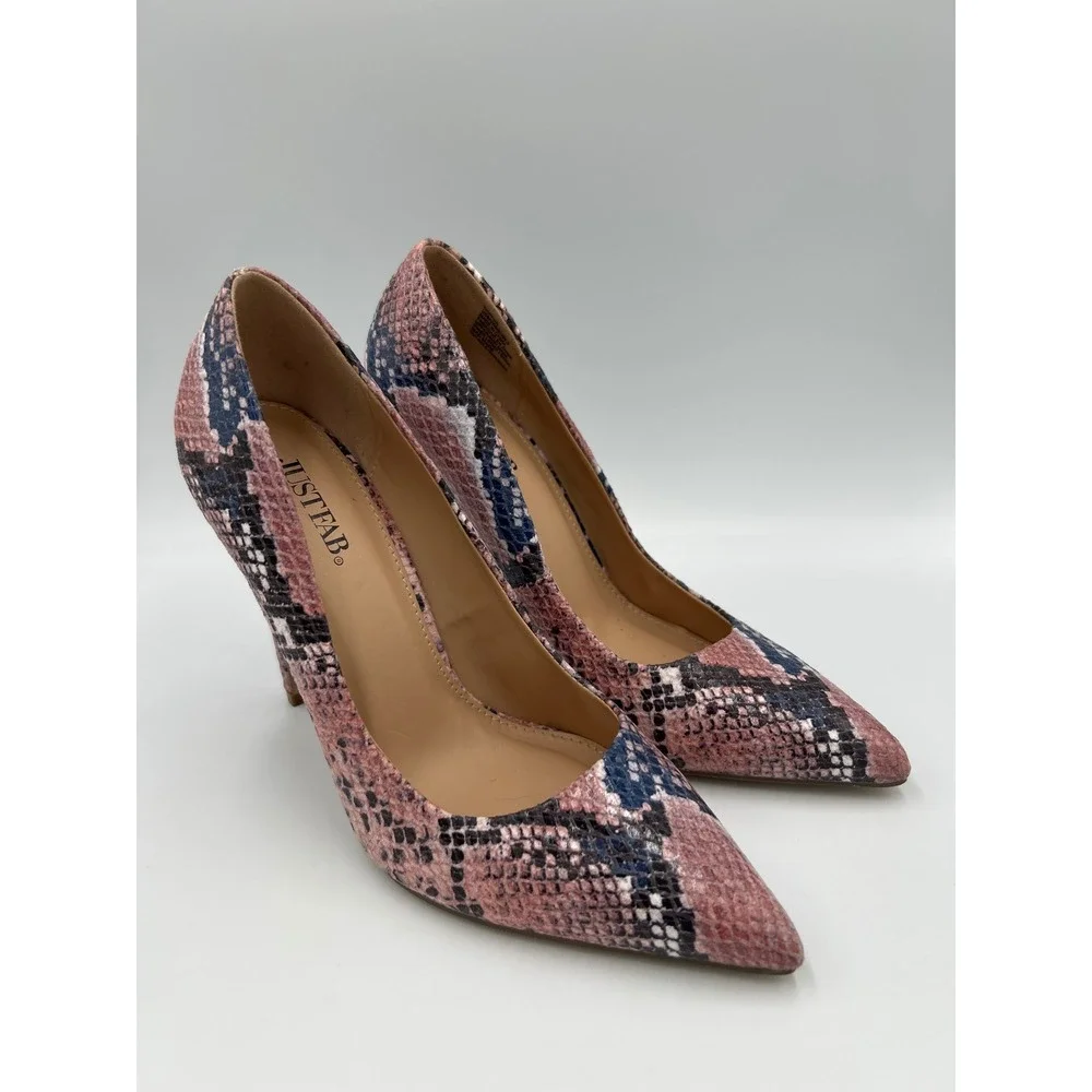 JustFab Daphne Pink Blue Snakeskin Pointed Toe Stiletto Pumps Womens Size 8 - Picture 3 of 8